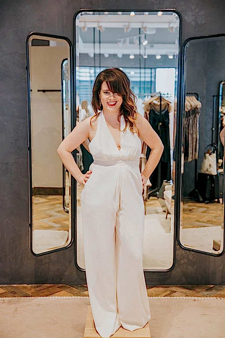 Bride wearing BHLDN mara jumpsuit