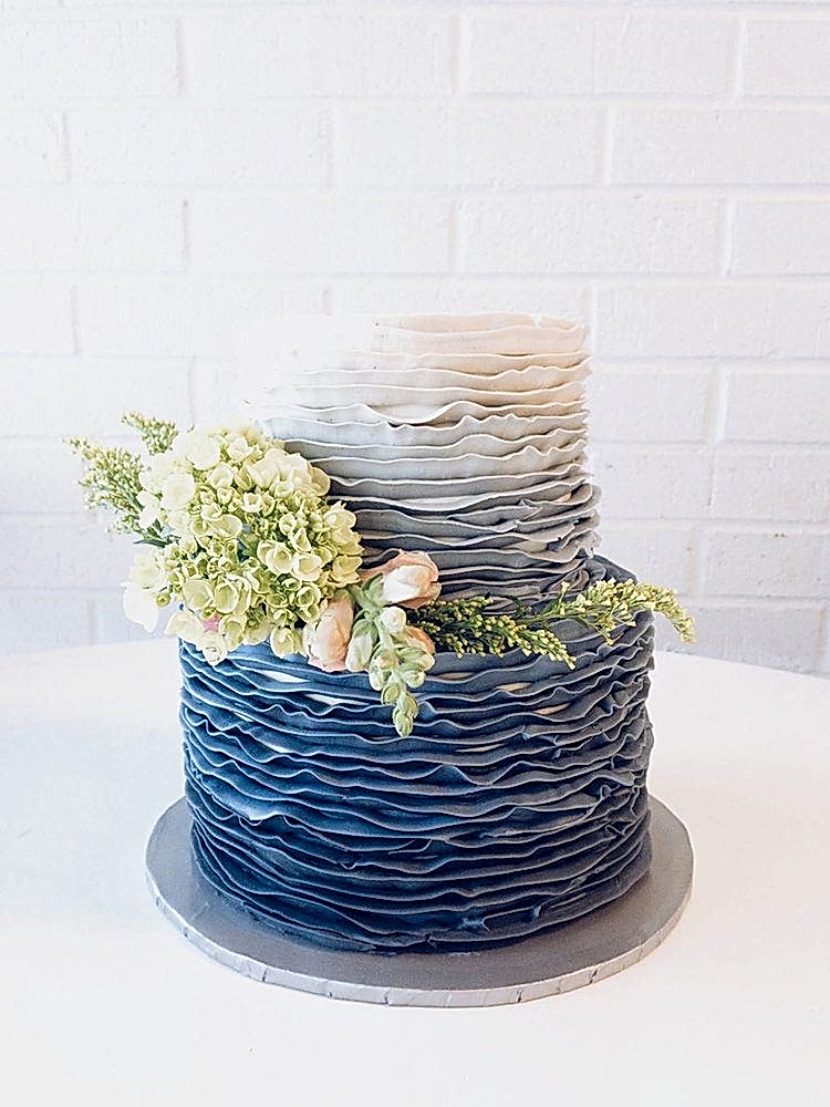 blue ombre waves wedding cake