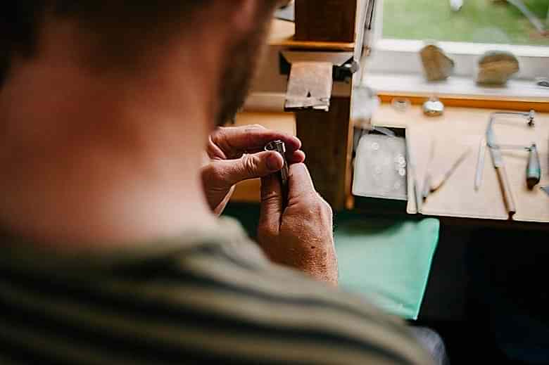 wedding ring from ash hilton in the process of being hand crafted