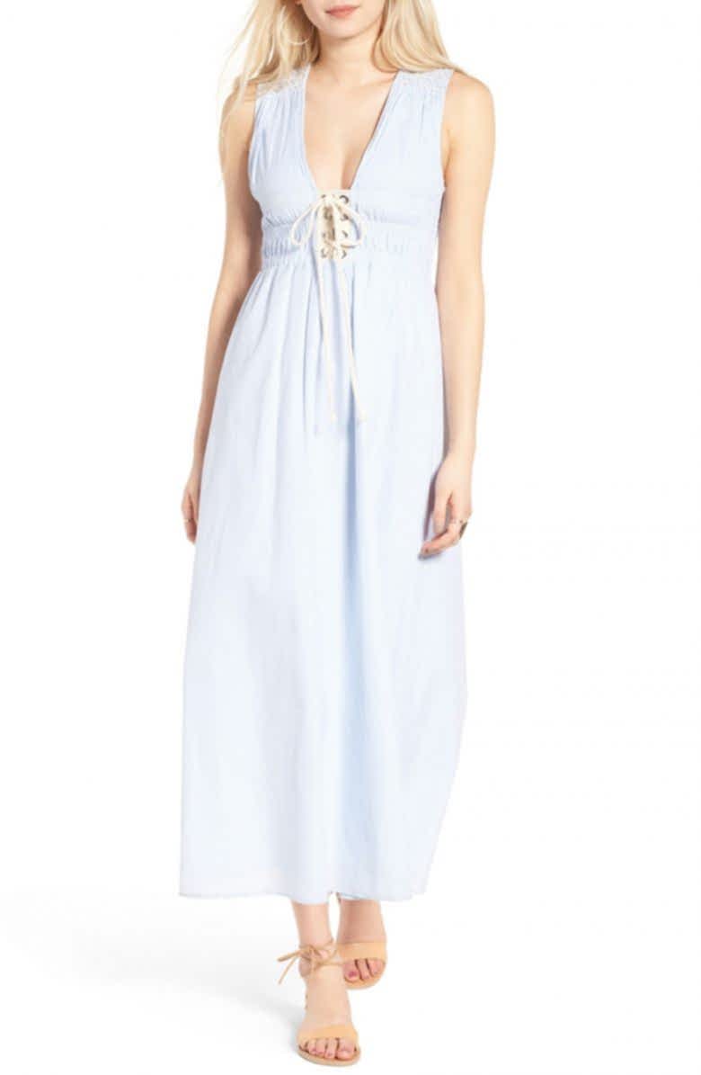 light blue tie front breastfeeding dress