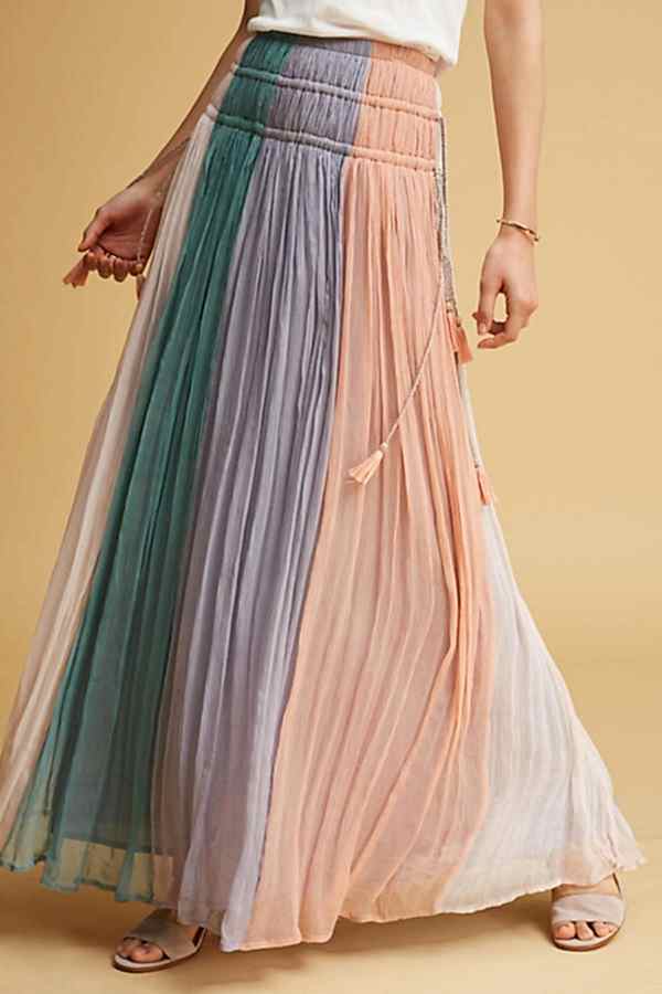 multi colored panel maxi skirt