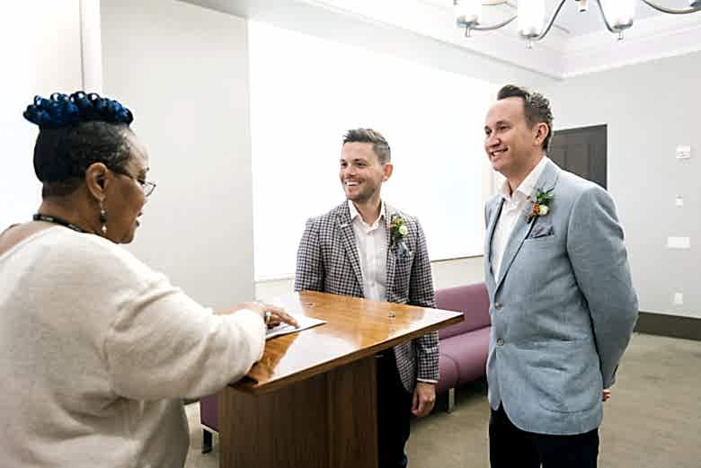two grooms, wedding ceremony at New York City Hall