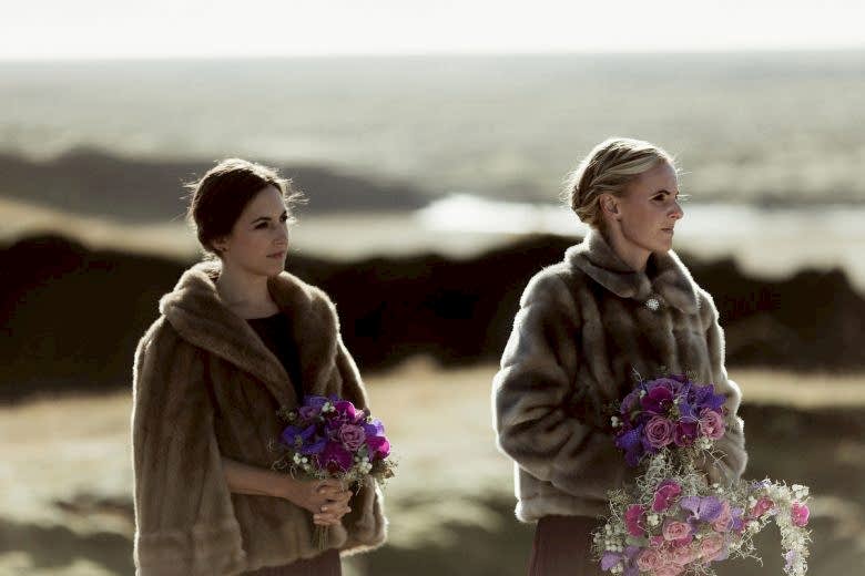 Bridesmaids in fur jackets