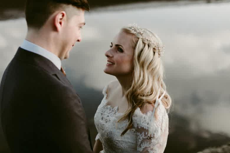 Bride and groom gazing at eachother