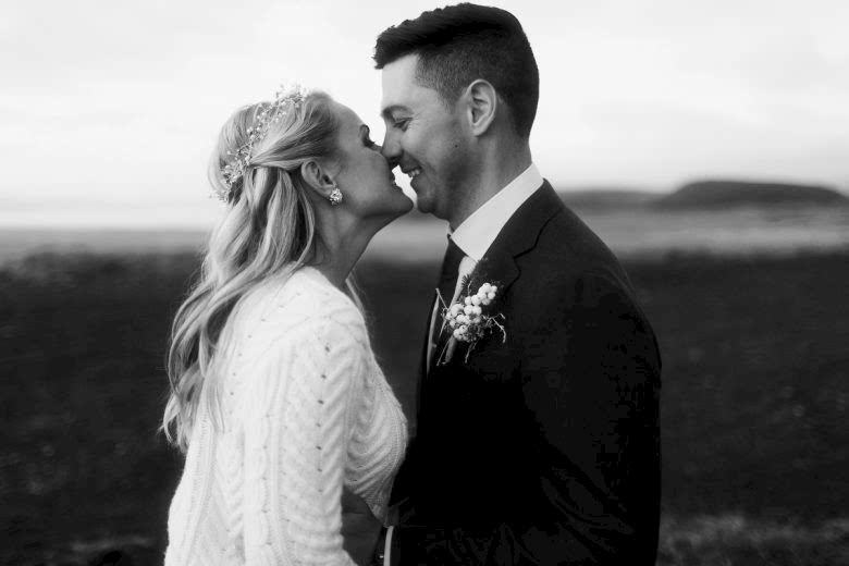 Bride and groom black and white portrait