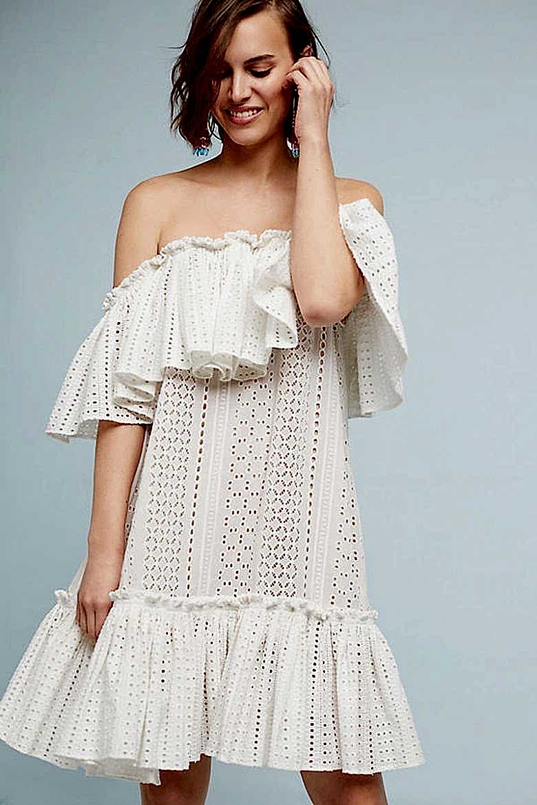 dropped shoulder lace knee length dress on white woman