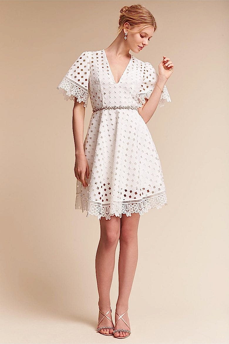 modern lace a line v neck dress on woman 
