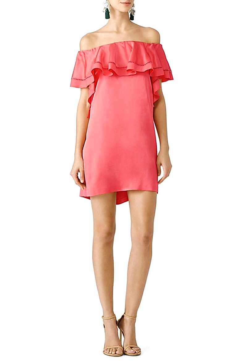 drop sleeve ruffle short tunic in coral 