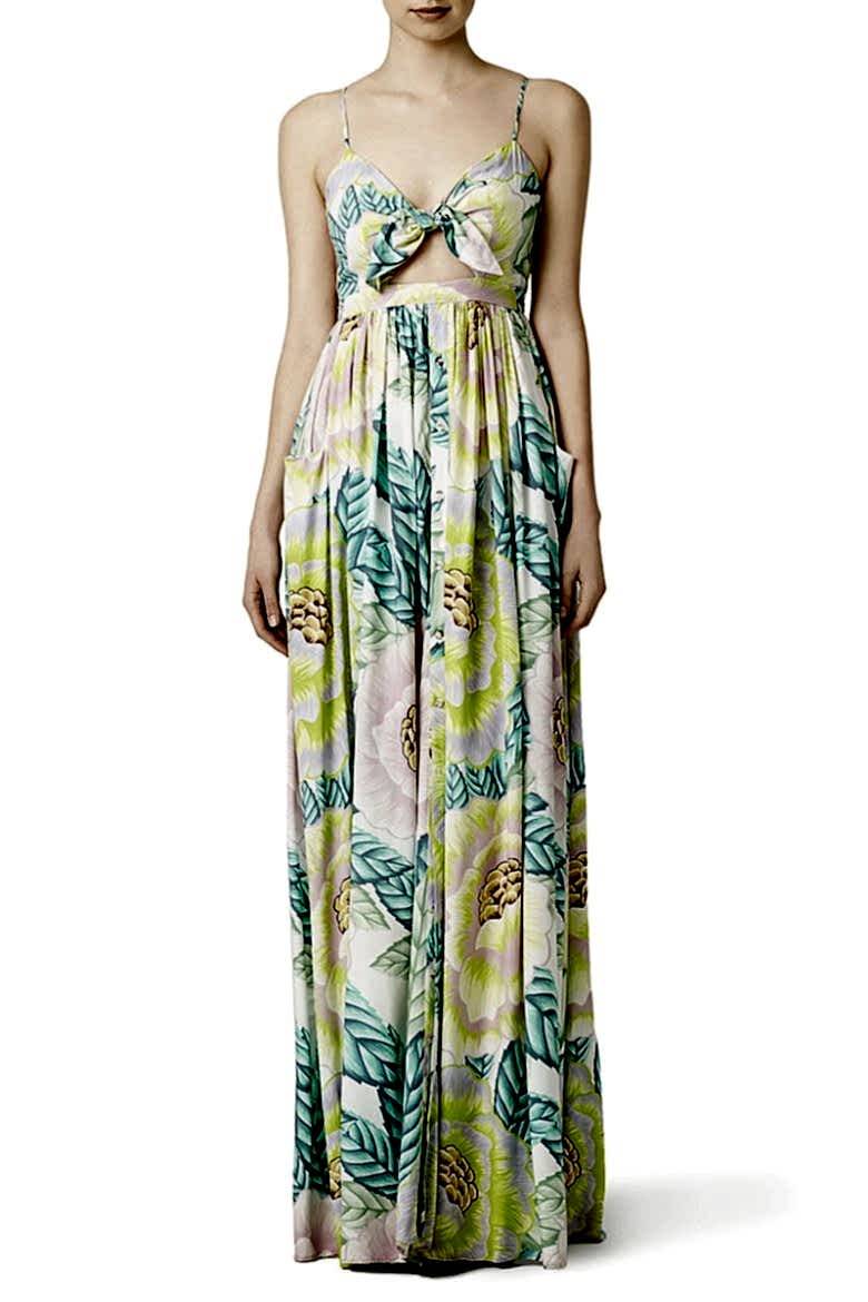 tie front cutout tropical maxi dress 