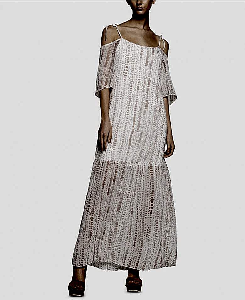 long sheer polka dot white dropped shoulder dress