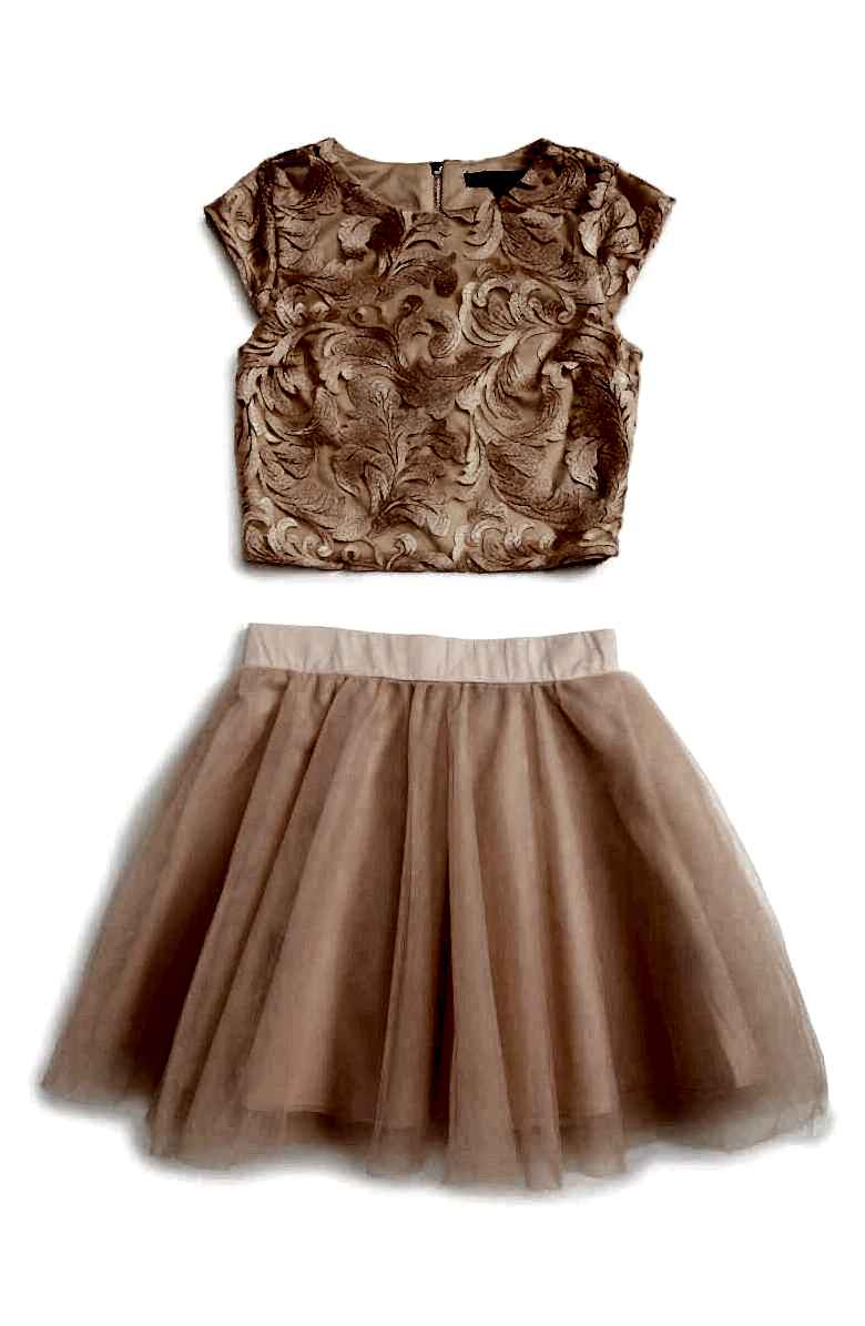 peach tulle skirt with a peach crop top