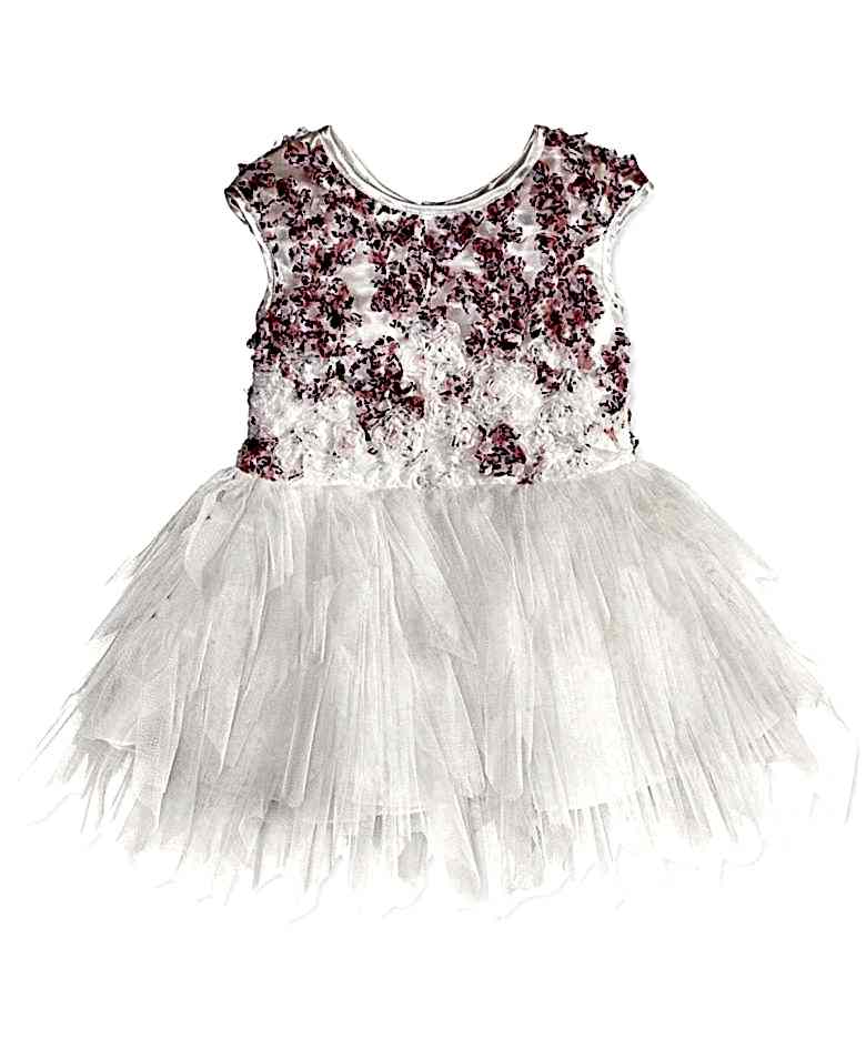 dress with a floral top and a feathered tulle skirt