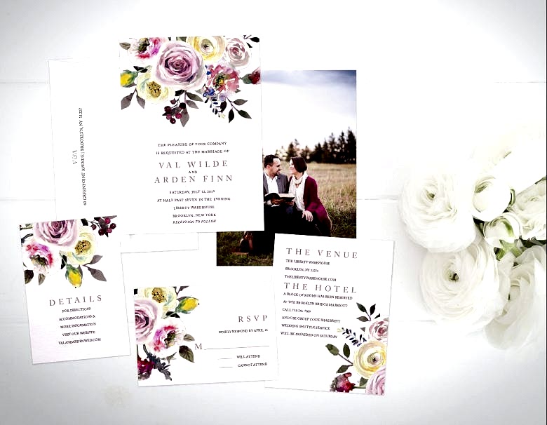 blush floral invitation suite with photo save the date