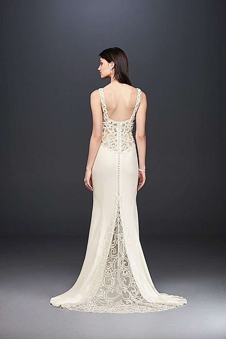 Beaded Illusion and Crepe Sheath Wedding Dress