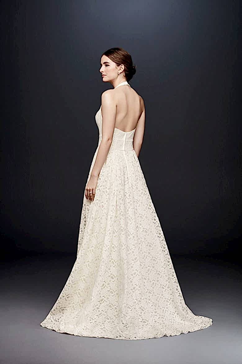 Plunging Lace Halter Ball Gown Wedding Dress, from behind