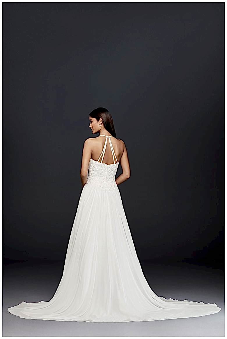 Basque-Waist Lace and Chiffon Wedding Dress