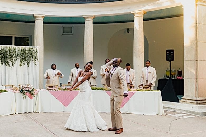 Bride and groom tearing it up on the dance floor