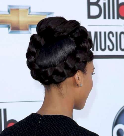 woman with wide braid crown, from behind