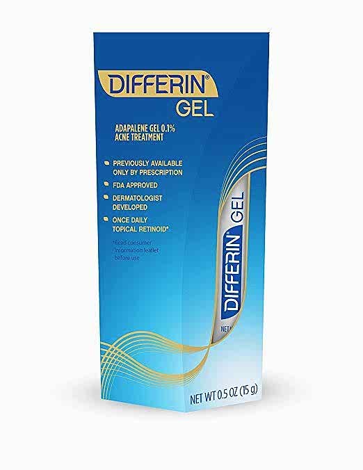 blue box of Differin gel acne treatment