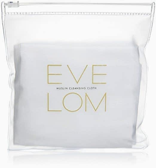 Clear pouch holding Eve Lom muslin cleansing cloths