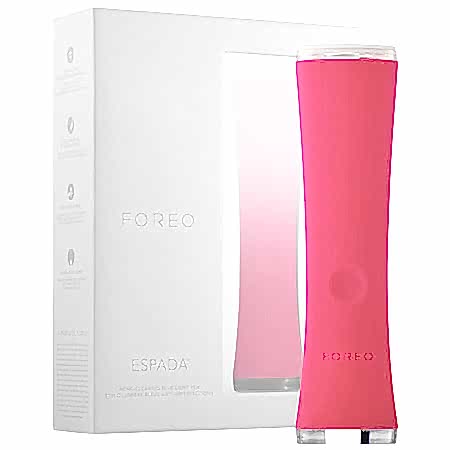 white product box with magenta Foreo espada bluelight acne treatment tool