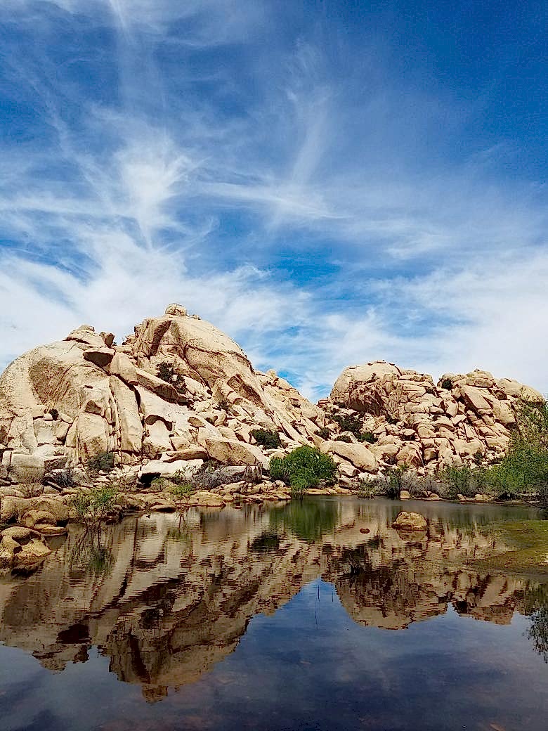 reflections of rocks on water