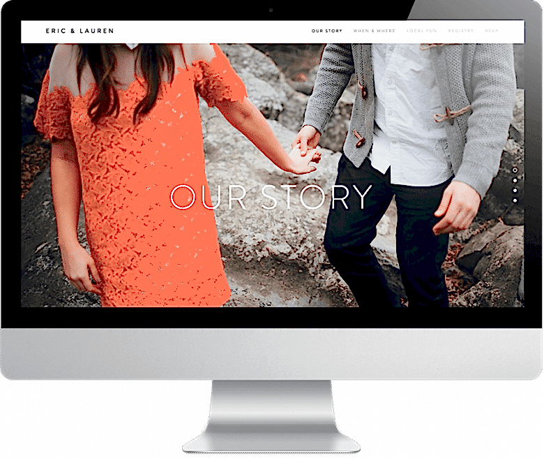 photo of a website of two people holding hands, text: Our Story, about pages good to include in a wedding website