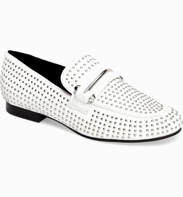 white studded loafers