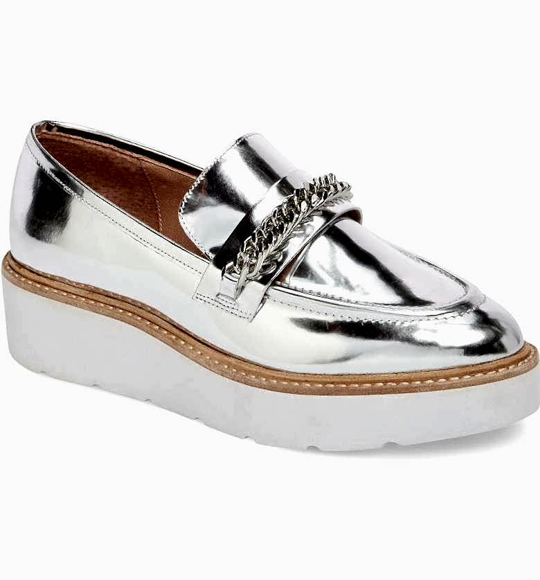 shiny silver platform loafer