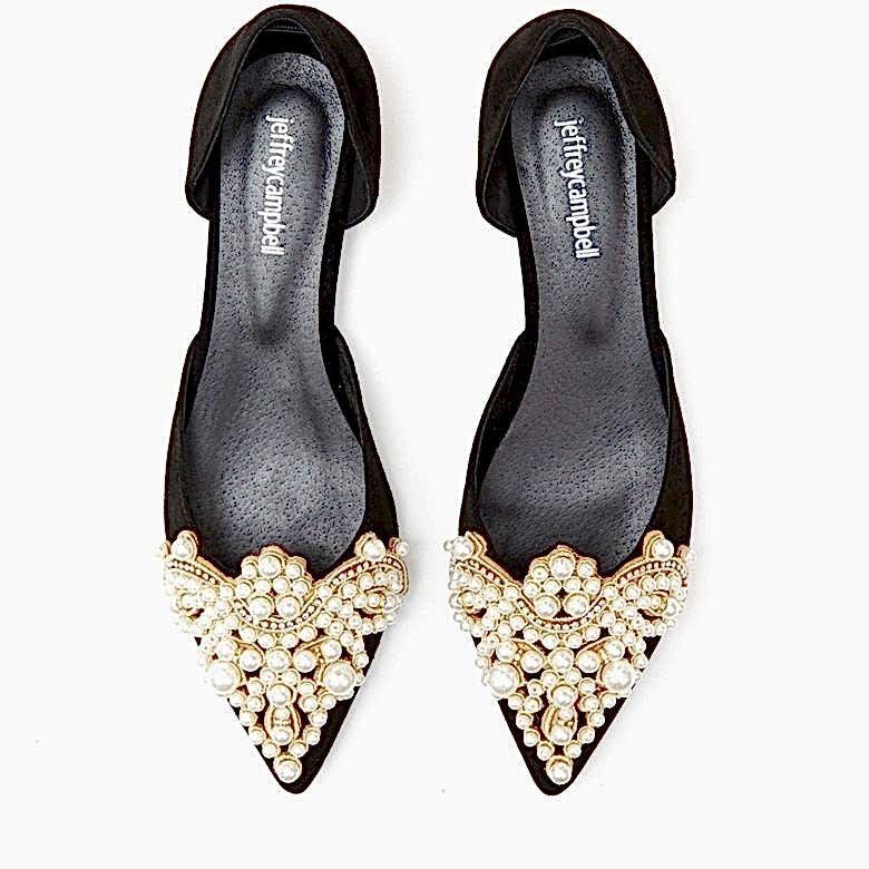 black flats with pearls