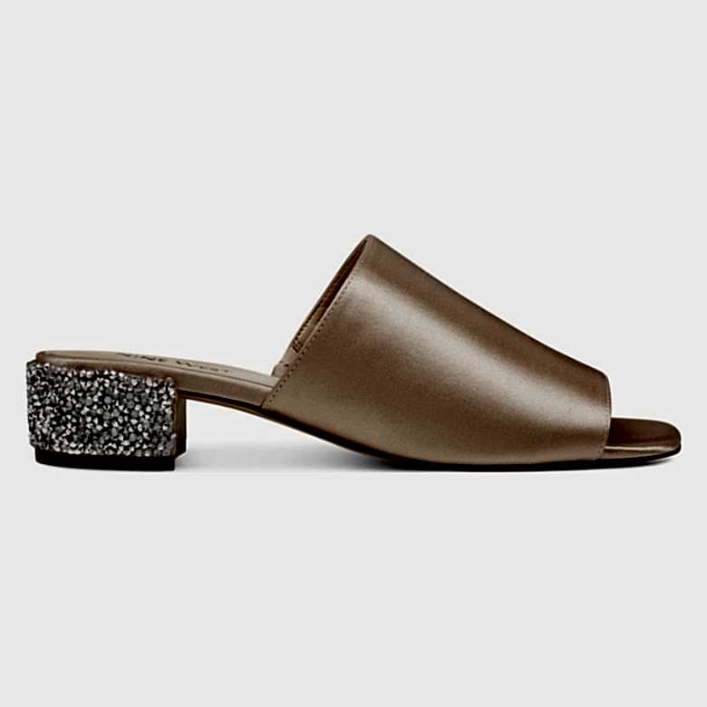 gold satin mules