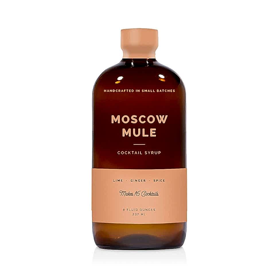 Bottle of Moscow Mule cocktail syrup on white