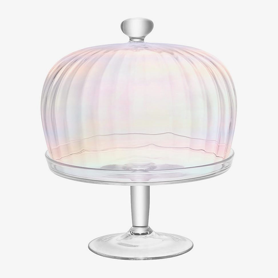 Pearlescent cake stand on white background