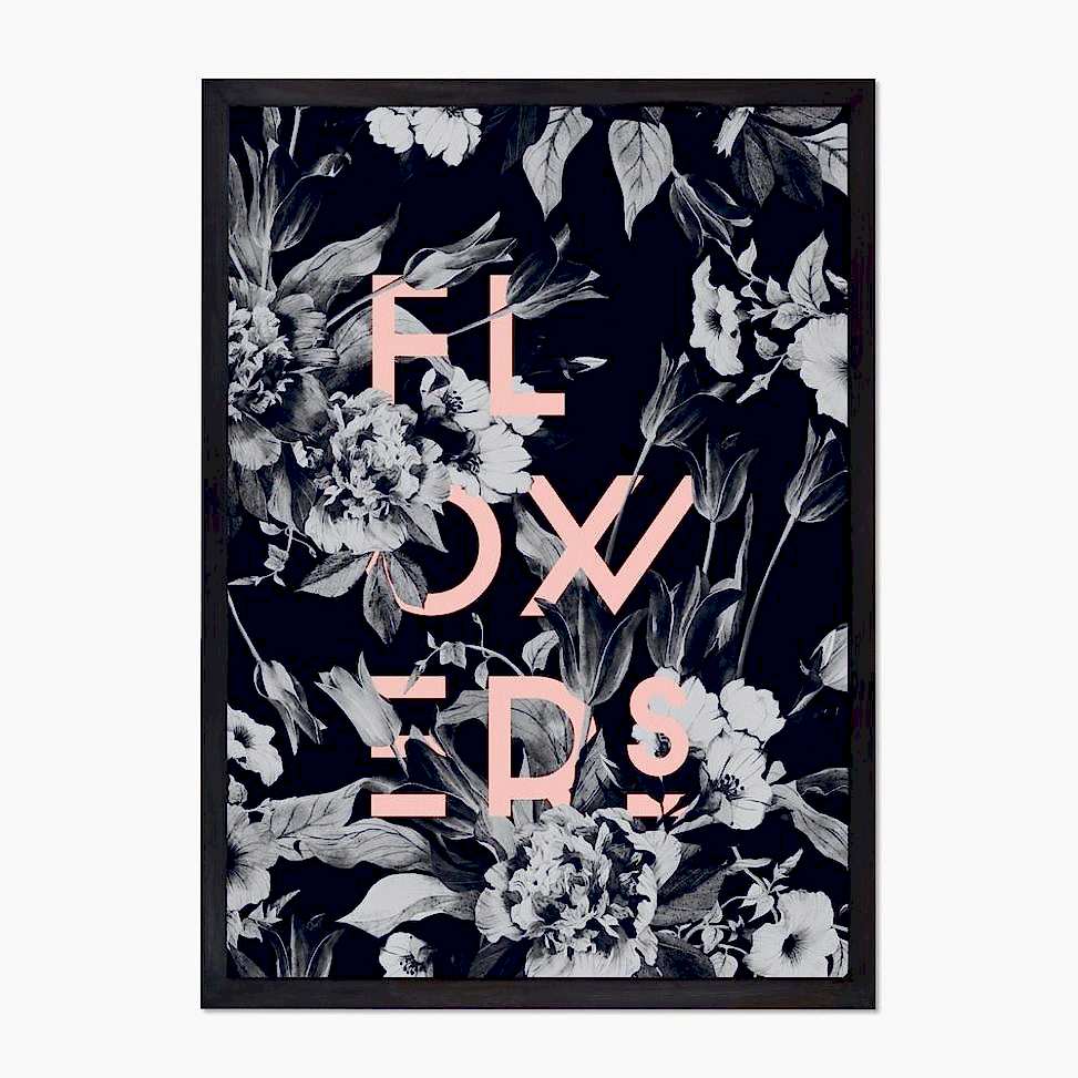 Art print that with florals and the word Flowers