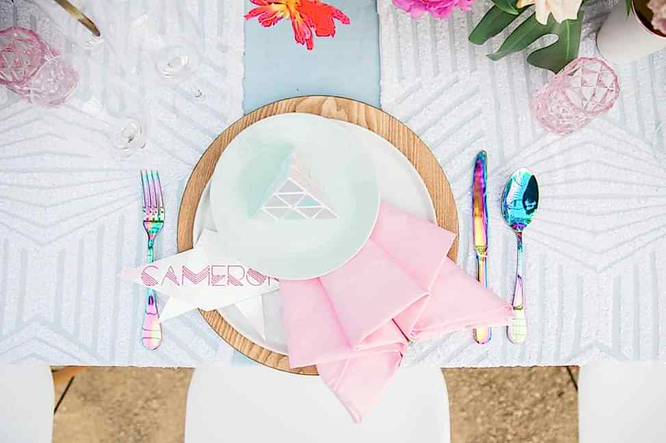 holographic and pastel 80s tablescape