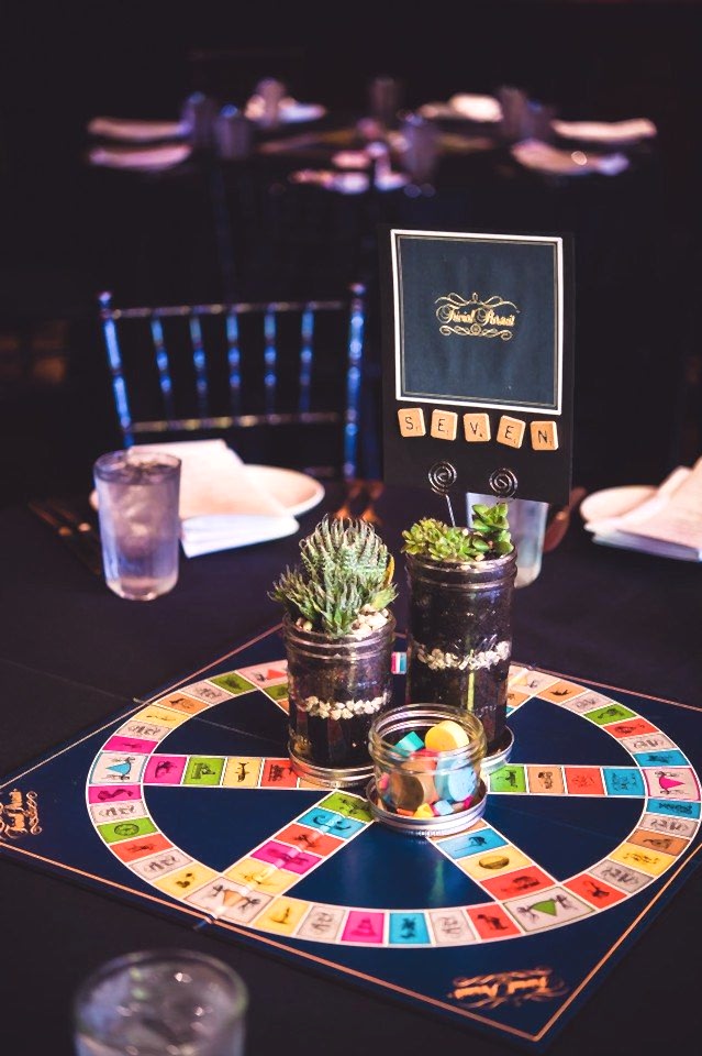 plants on game board centerpiece