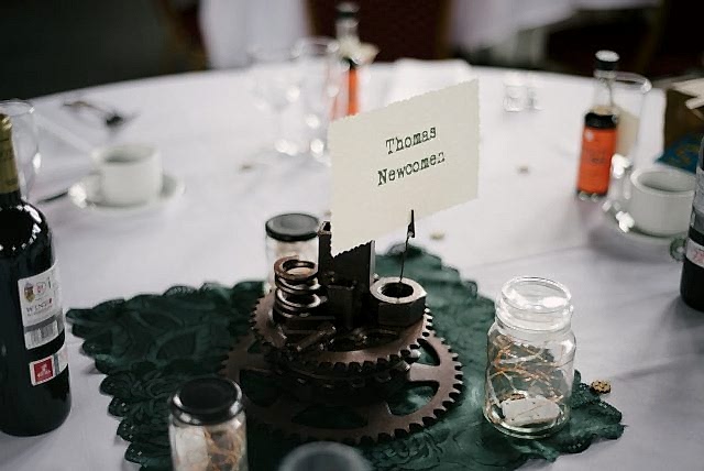 gears as a centerpiece on a table