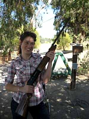 Meg at a skeet shooting range for her "bachelorette" party