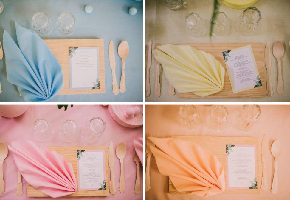 pink, yellow, blue, and orange pastel tablescape