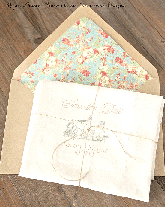 tea towel save the date with envelope