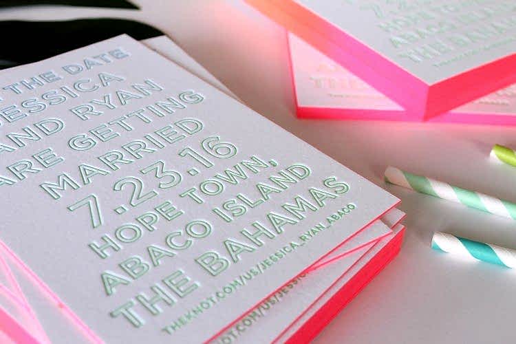 letterpress the dates with neon pink edges