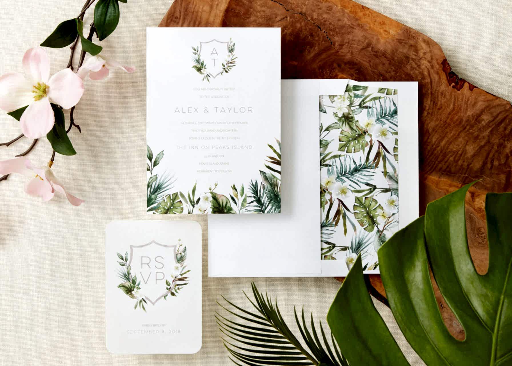 tropical foliage invitation suite 