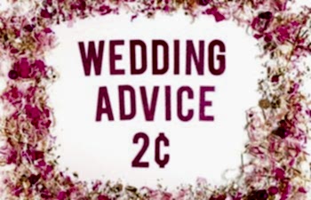 Pink confetti banner that reads "Wedding Advice Two Cents"