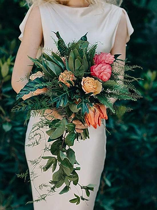 Tropical cascade bouquet with vines