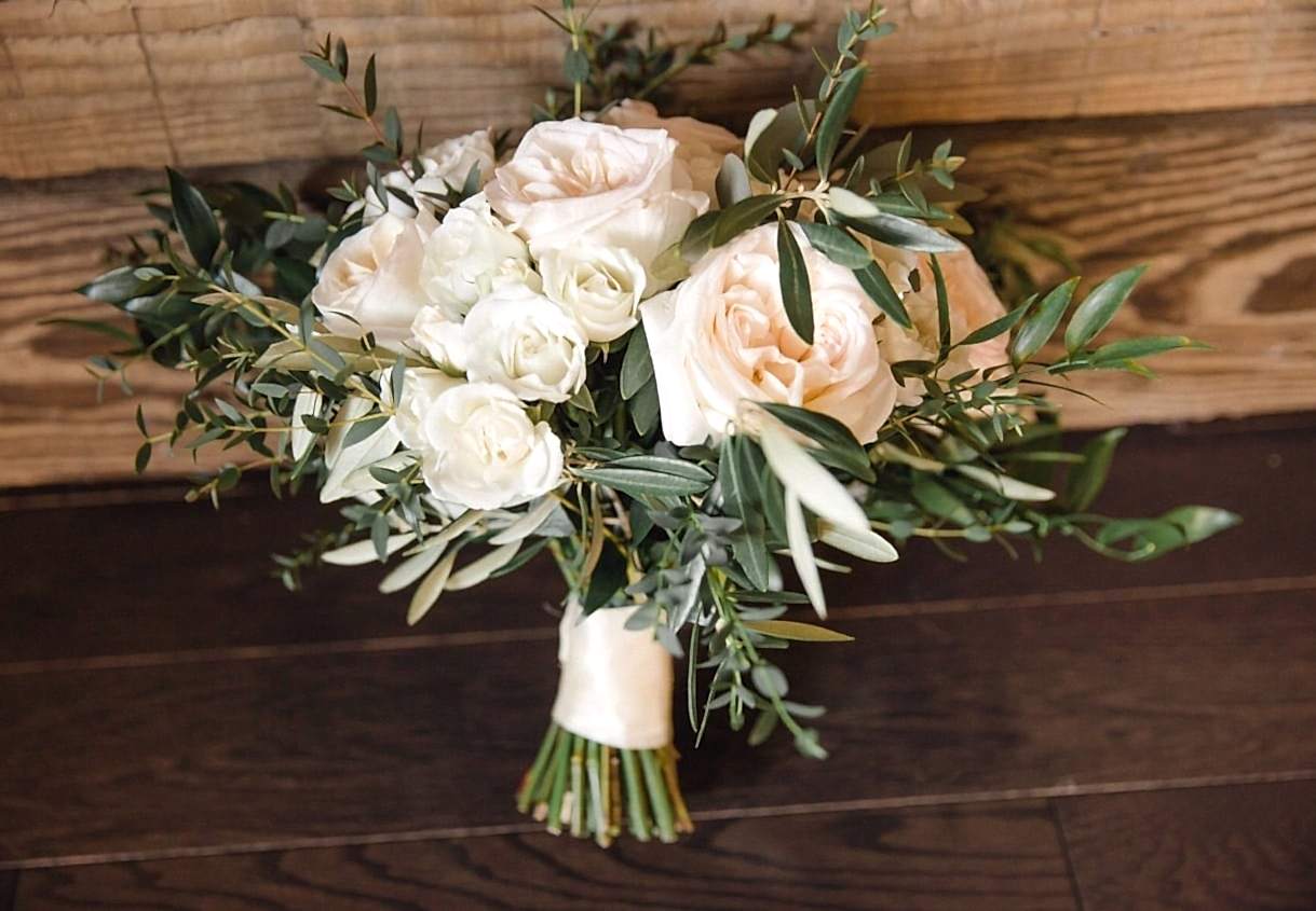 white hand-tied flower bridal bouquet