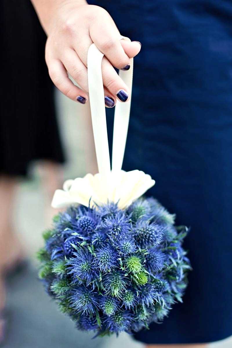 blue modern textured slightly spiky pomander bouquet