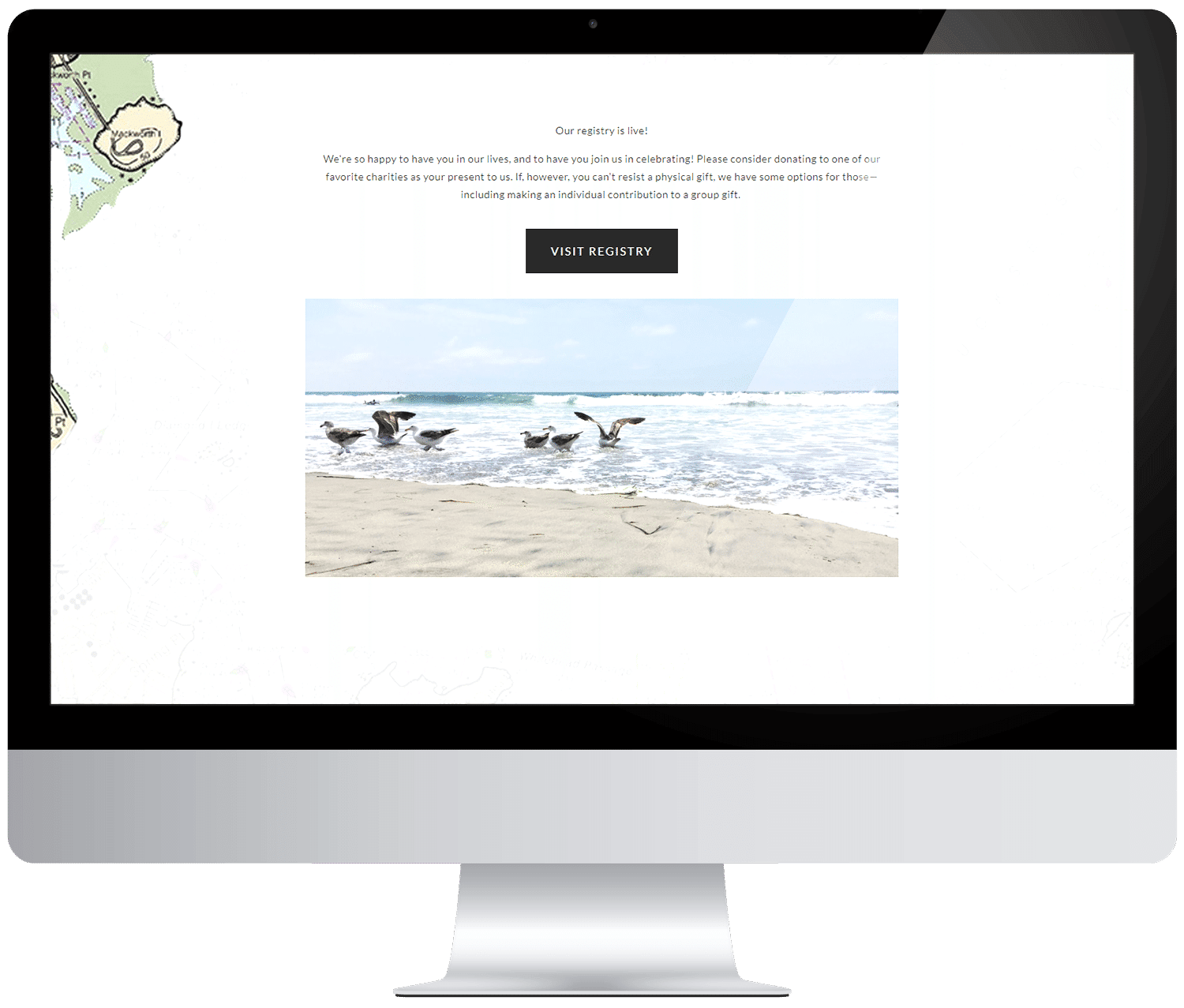 A Squarespace wedding website registry page as seen on a computer monitor