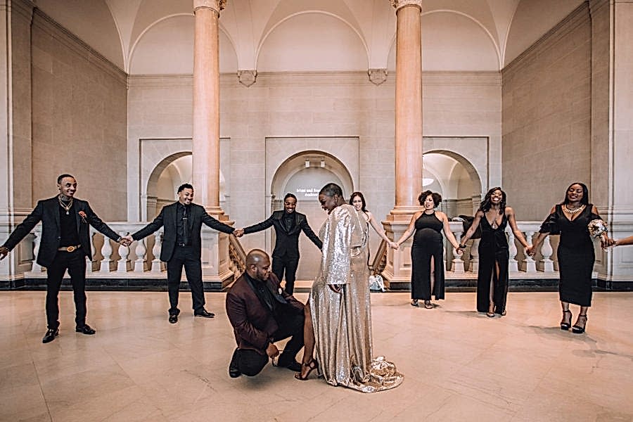 Wedding couple at the center of a circle