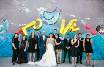 wedding party with Love balloons
