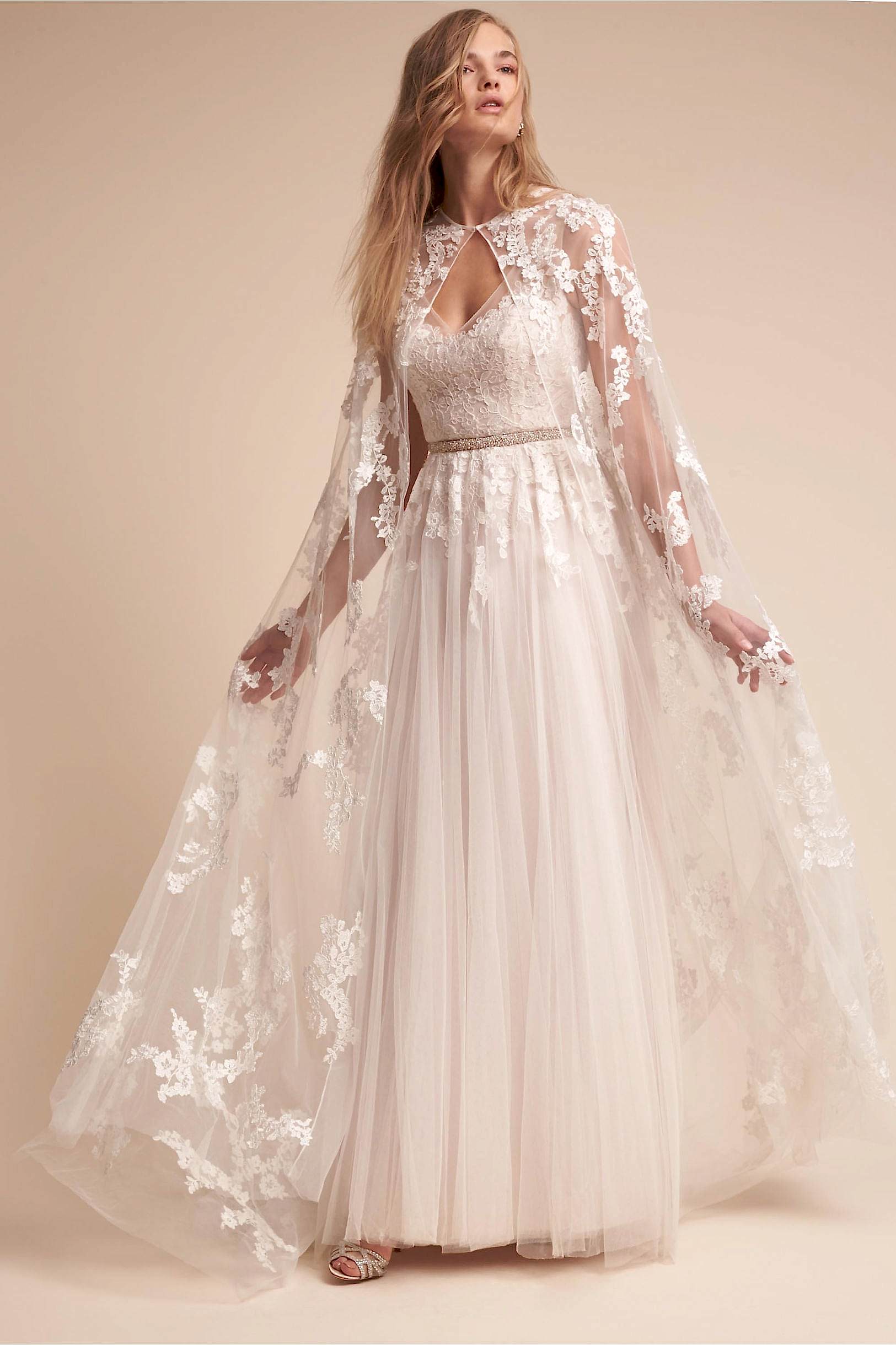 Anastasia Cape from BHLDN: floral appliqué floor-length cape